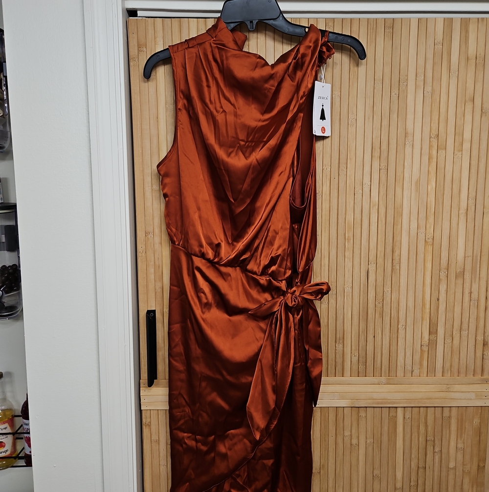 Satin Wrap Dress in Rich Copper
